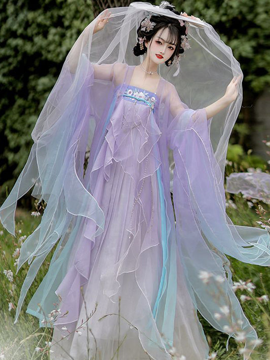 2026 Tang Style Hanfu Women Summer Dress | Heavy Embroidery Chest-High Hezi Qun with Asymmetric Broken Sleeves, Traditional Chinese Hanfu Costume