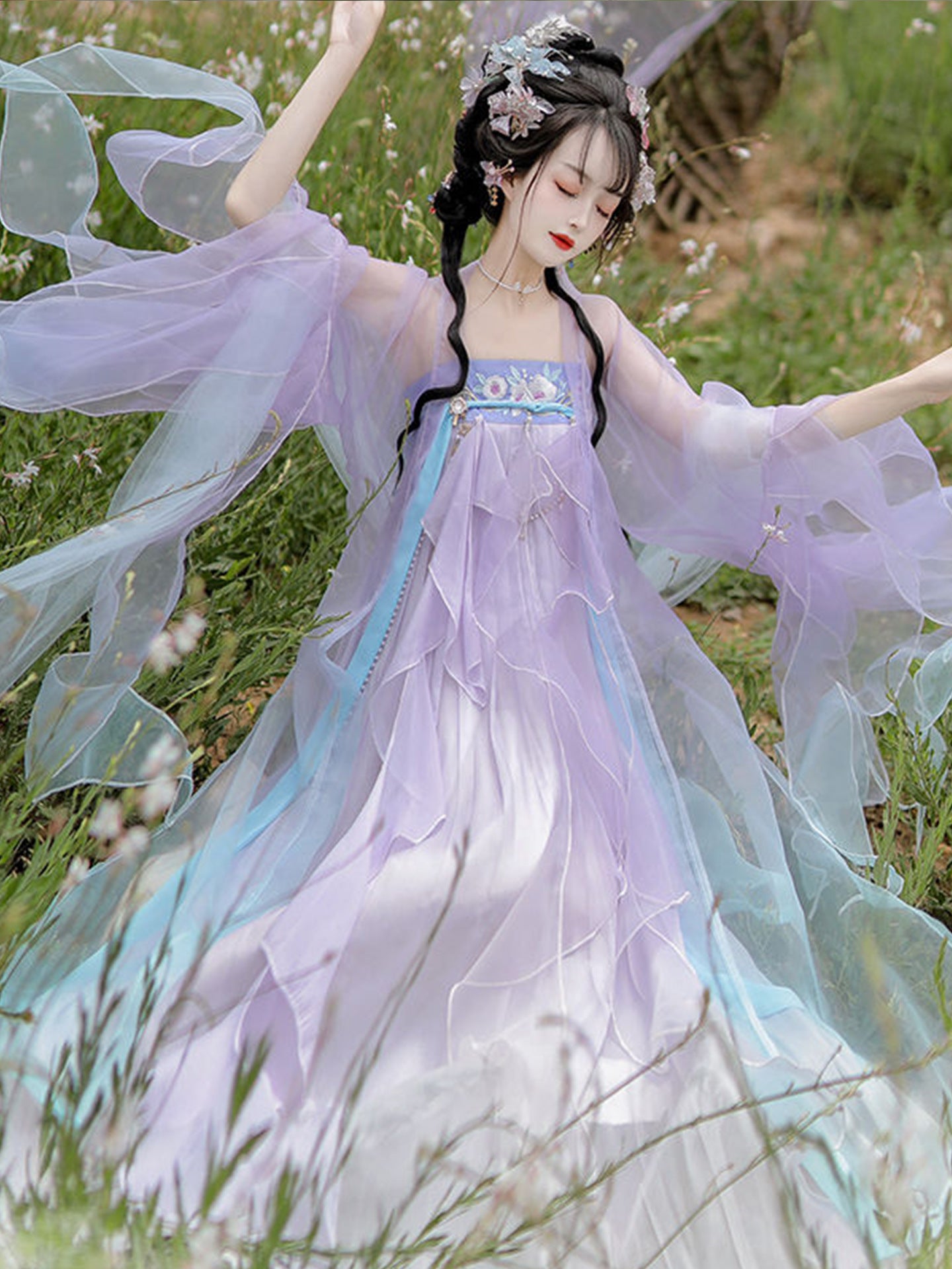 2026 Tang Style Hanfu Women Summer Dress | Heavy Embroidery Chest-High Hezi Qun with Asymmetric Broken Sleeves, Traditional Chinese Hanfu Costume