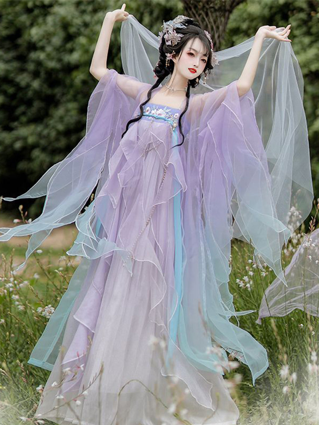 2026 Tang Style Hanfu Women Summer Dress | Heavy Embroidery Chest-High Hezi Qun with Asymmetric Broken Sleeves, Traditional Chinese Hanfu Costume