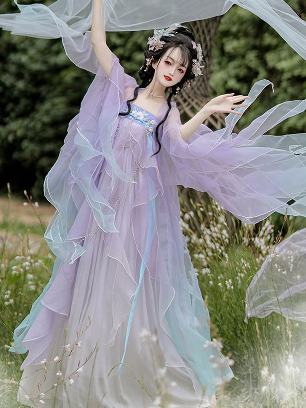 2026 Tang Style Hanfu Women Summer Dress | Heavy Embroidery Chest-High Hezi Qun with Asymmetric Broken Sleeves, Traditional Chinese Hanfu Costume