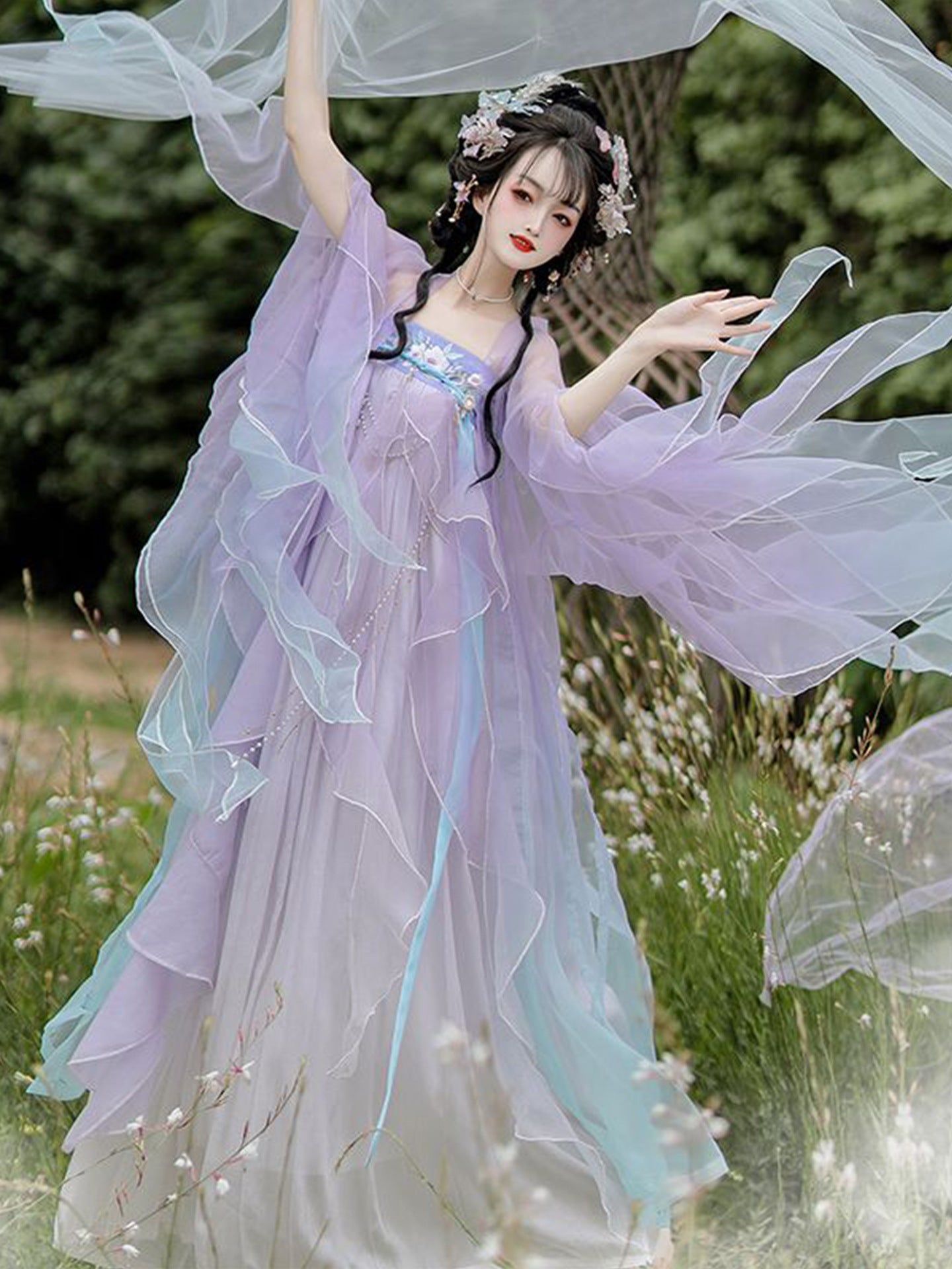 2026 Tang Style Hanfu Women Summer Dress | Heavy Embroidery Chest-High Hezi Qun with Asymmetric Broken Sleeves, Traditional Chinese Hanfu Costume